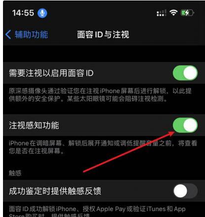 中和镇苹果14维修网点分享iPhone14注视感知功能有什么用 